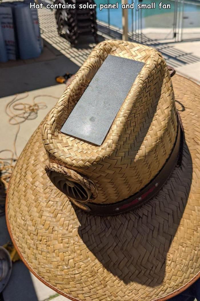 a hat with a fan