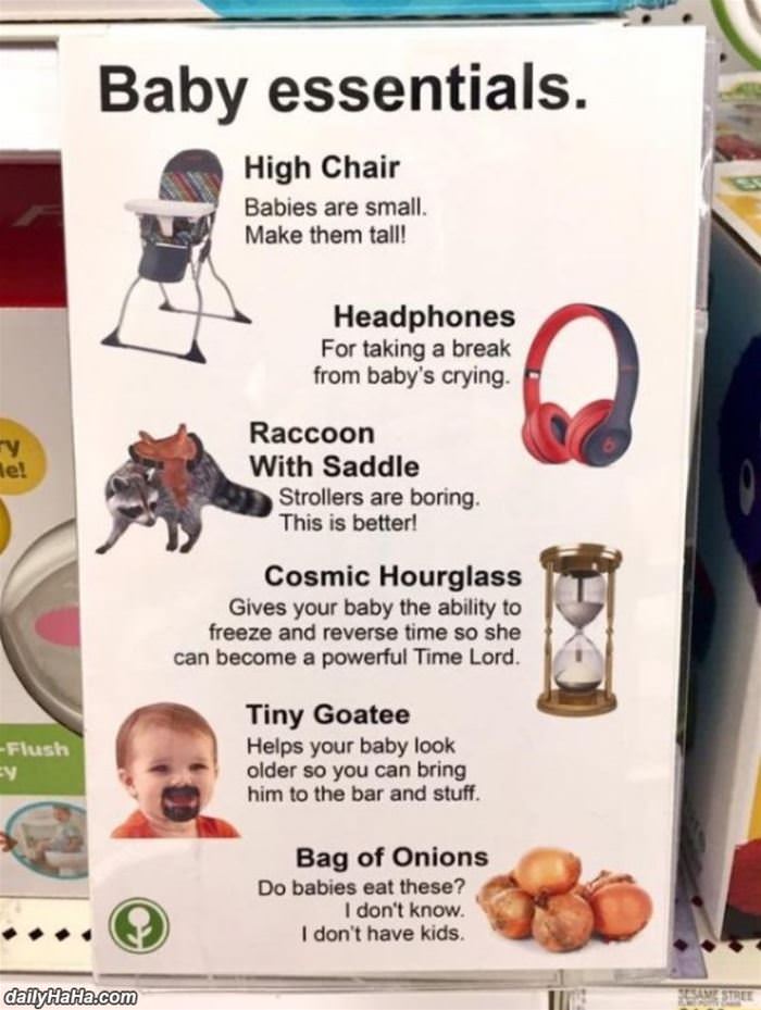 baby essentials funny picture