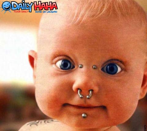 Little baby with face piercings.