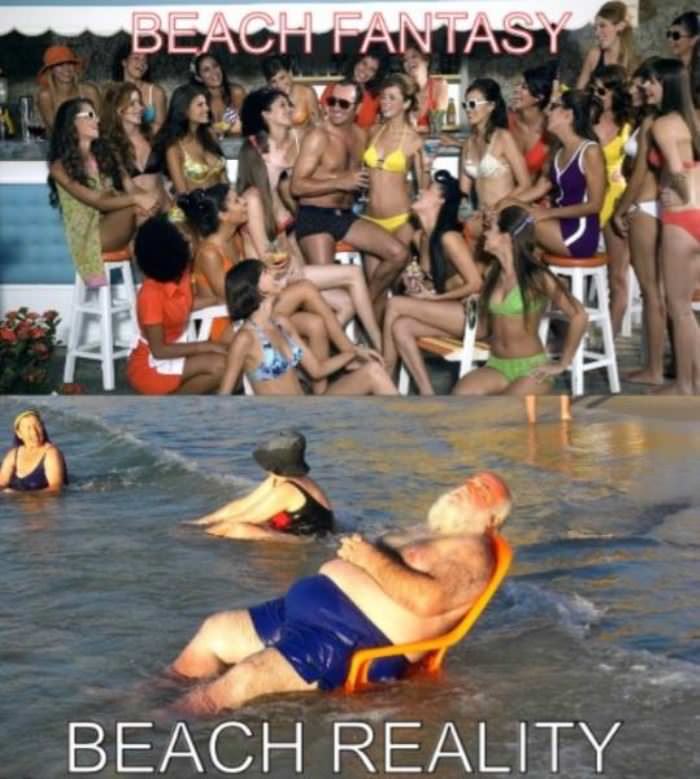 beach fantasy vs reality funny picture
