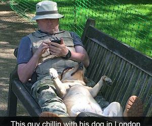 chilling with his dog