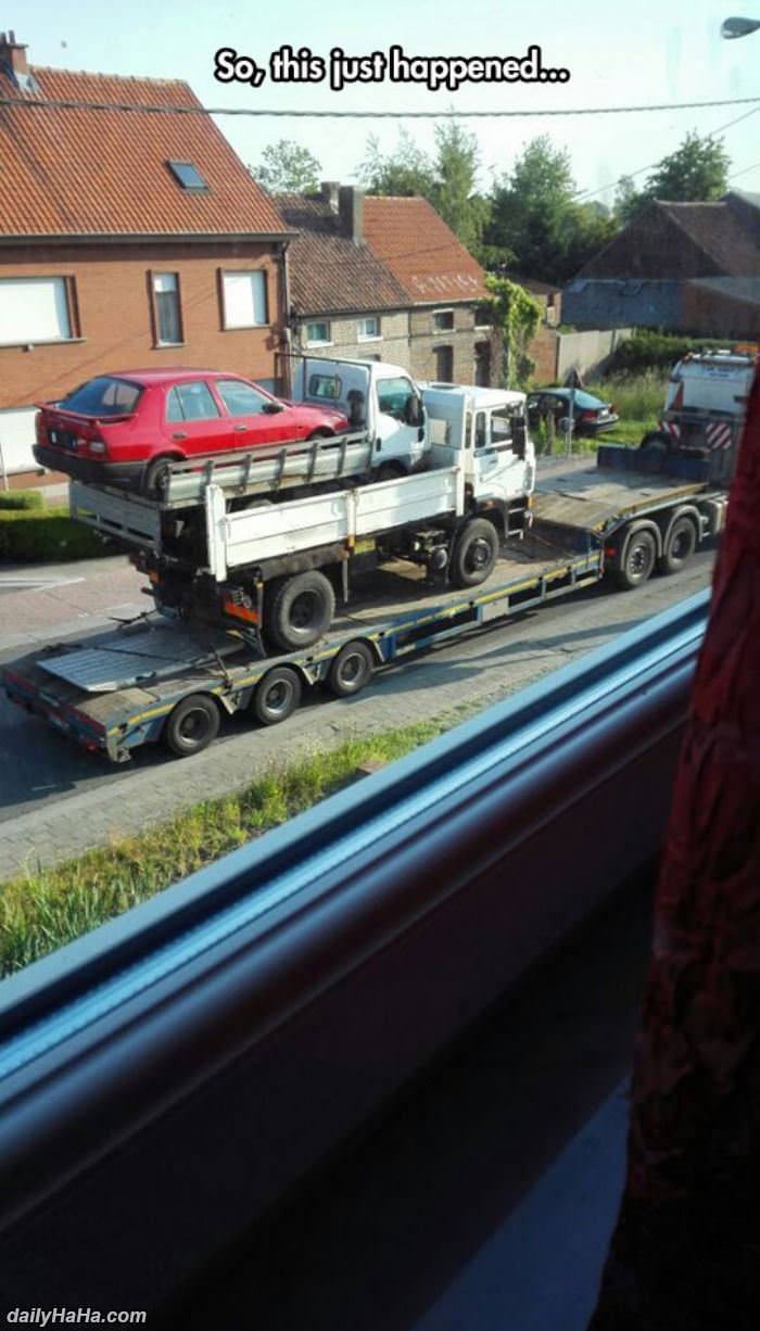 funny truck carrying car tow funny picture