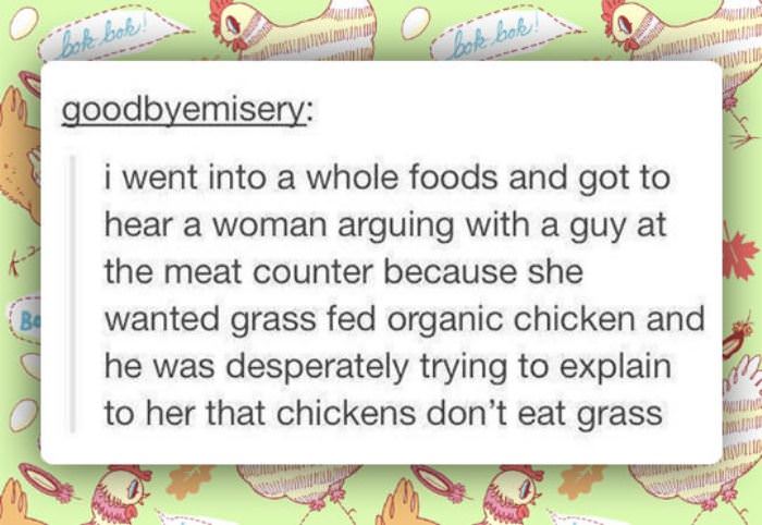 grass fed organic chicken funny picture