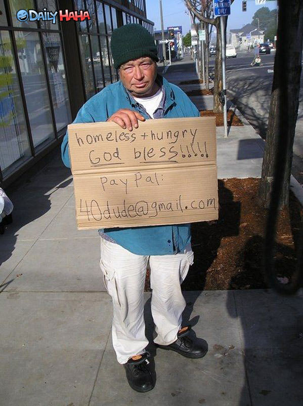 Homeless Paypal Sign