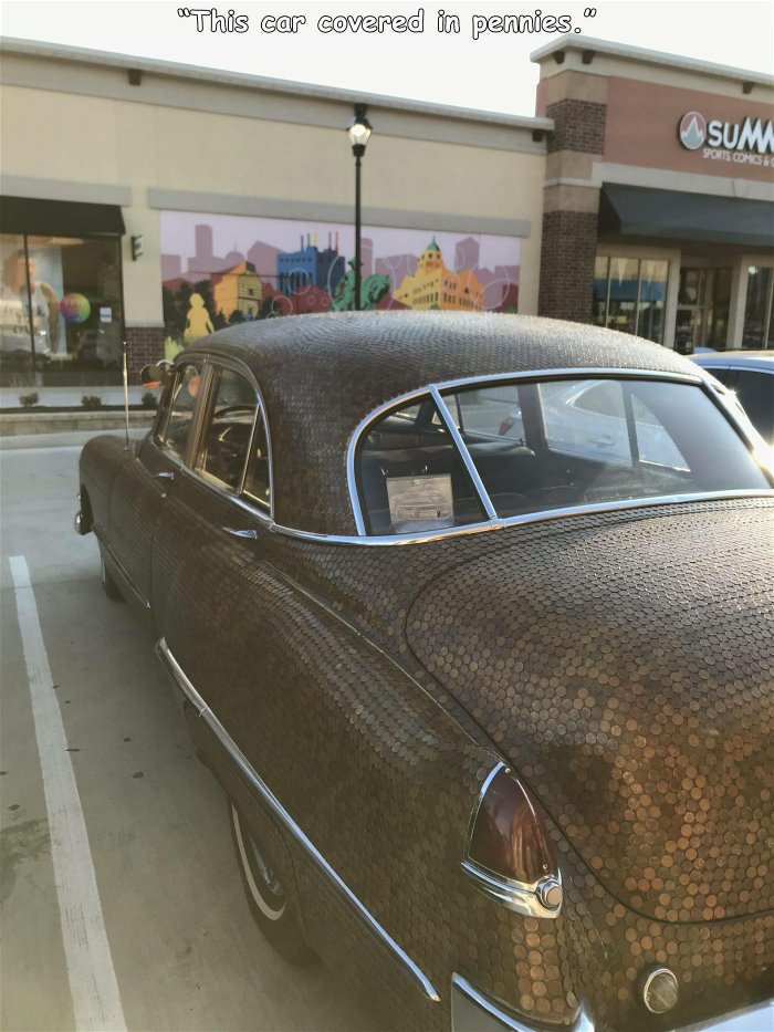 this car covered in pennies