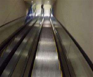 skiing down the escalator