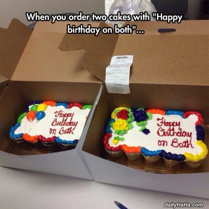 2 cakes with happy birthday funny picture