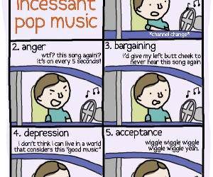 5 stages of pop music funny picture