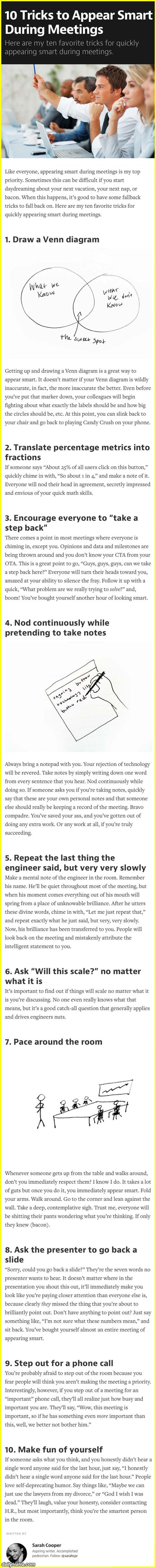 appear smart in meetings funny picture