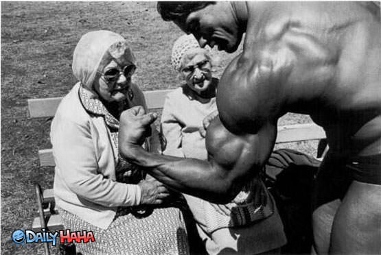 Arnold Flexing for Old Ladies