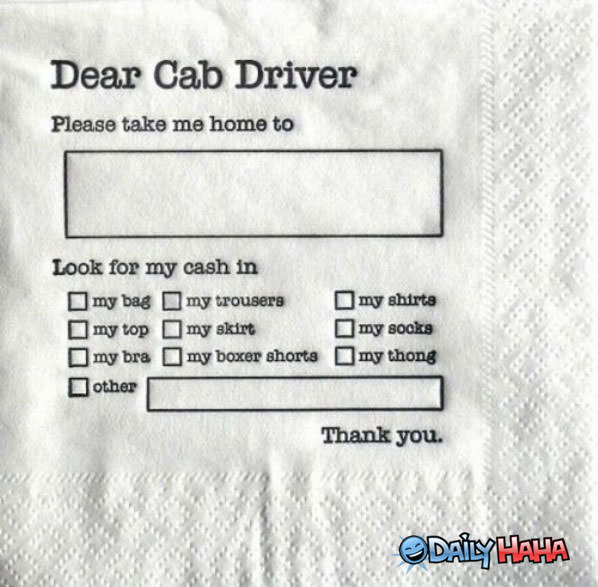 Dear Cab Driver funny picture