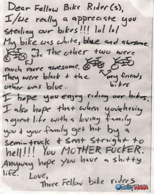 Dear Fellow Bike Riders funny picture
