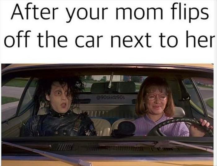 flipping off the next car