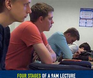 four stages of early morning lecture funny picture