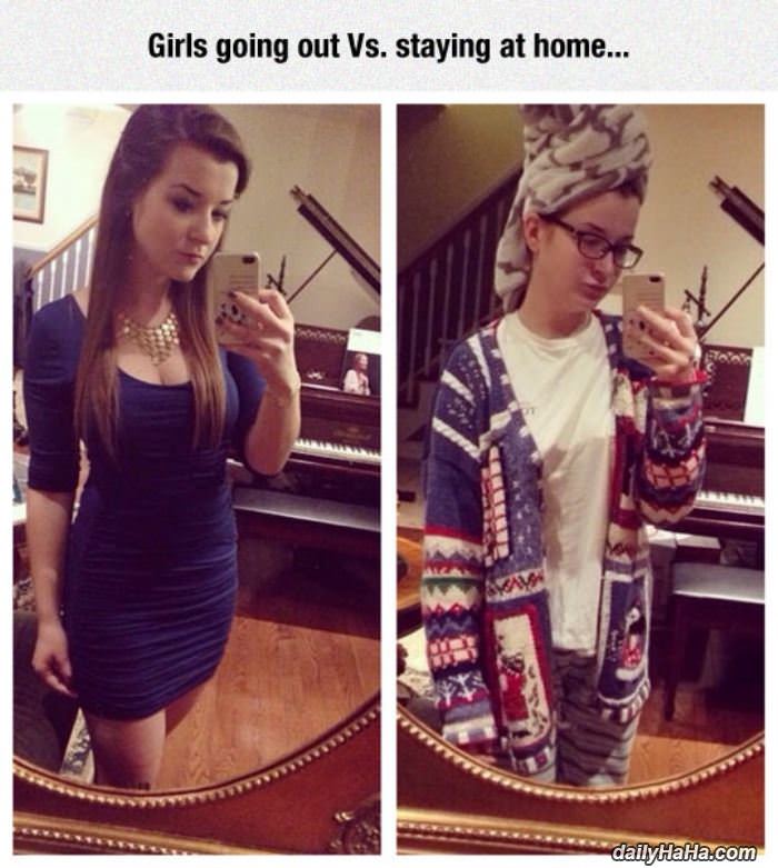 going out vs staying home funny picture