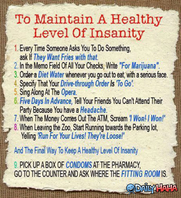 Healthy Levels of Insanity funny picture