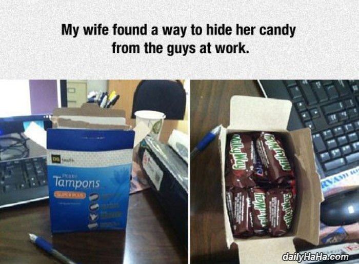 hiding candy at work funny picture