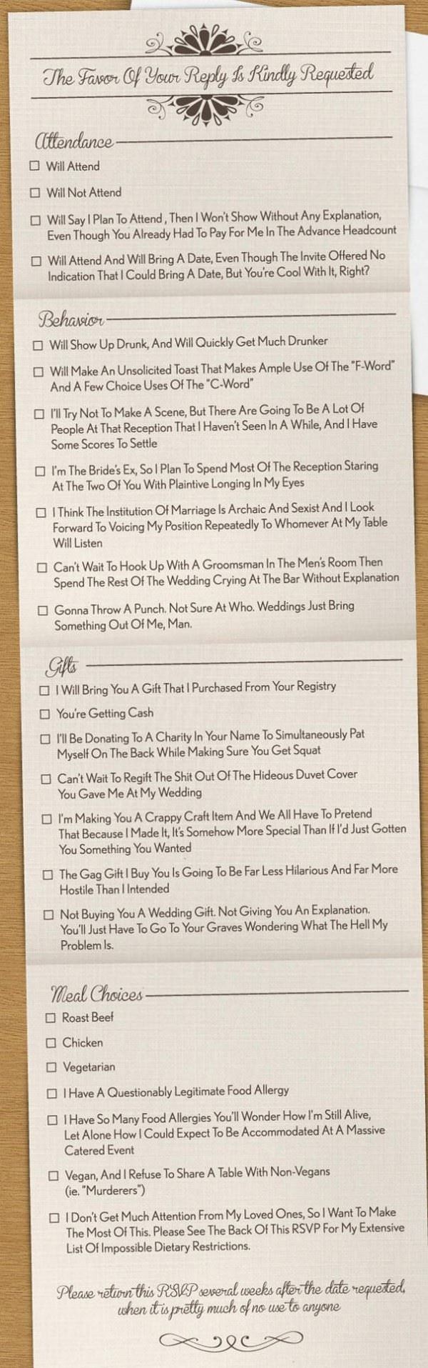 honest wedding invitation funny picture