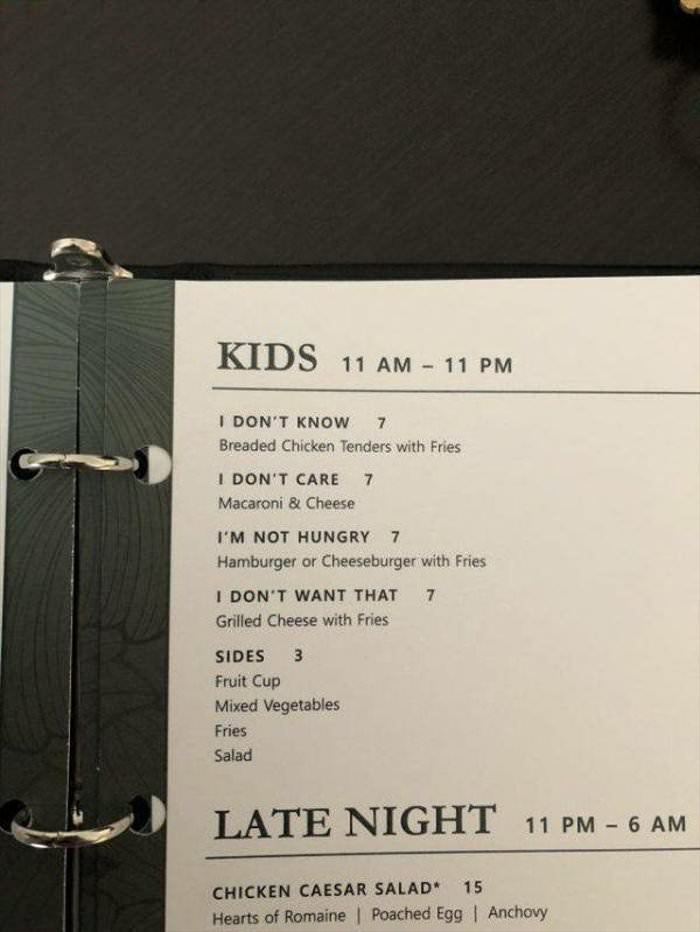 kids menu