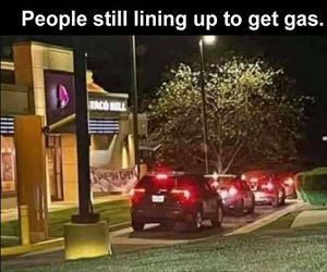 lining up to get  gas