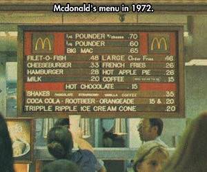 mcdonalds menu 1972 funny picture