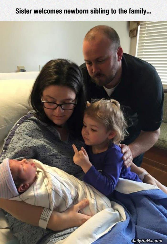 newborn sibling funny picture