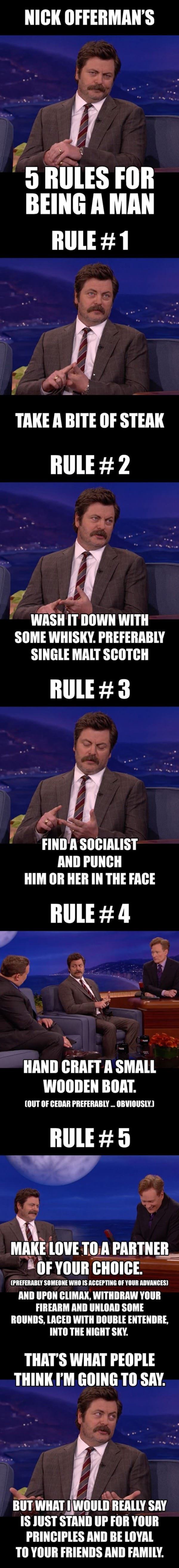 nick offerman rules being man funny picture