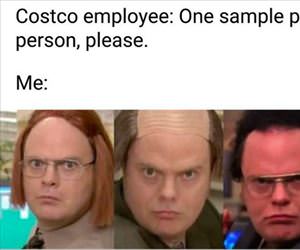 one sample per person please