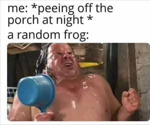 peeing off the porch