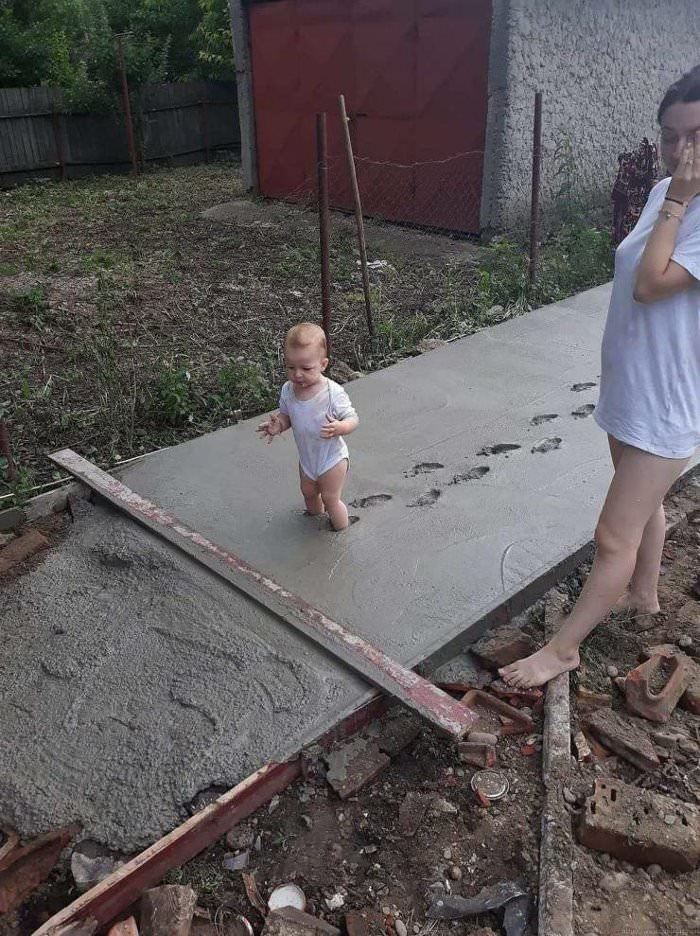 playing in the cement