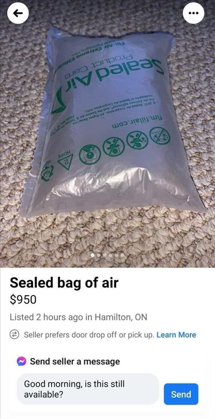 sealed bag of air