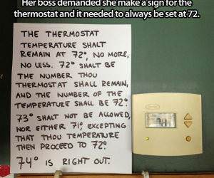 Set the Thermostat to 72 funny picture