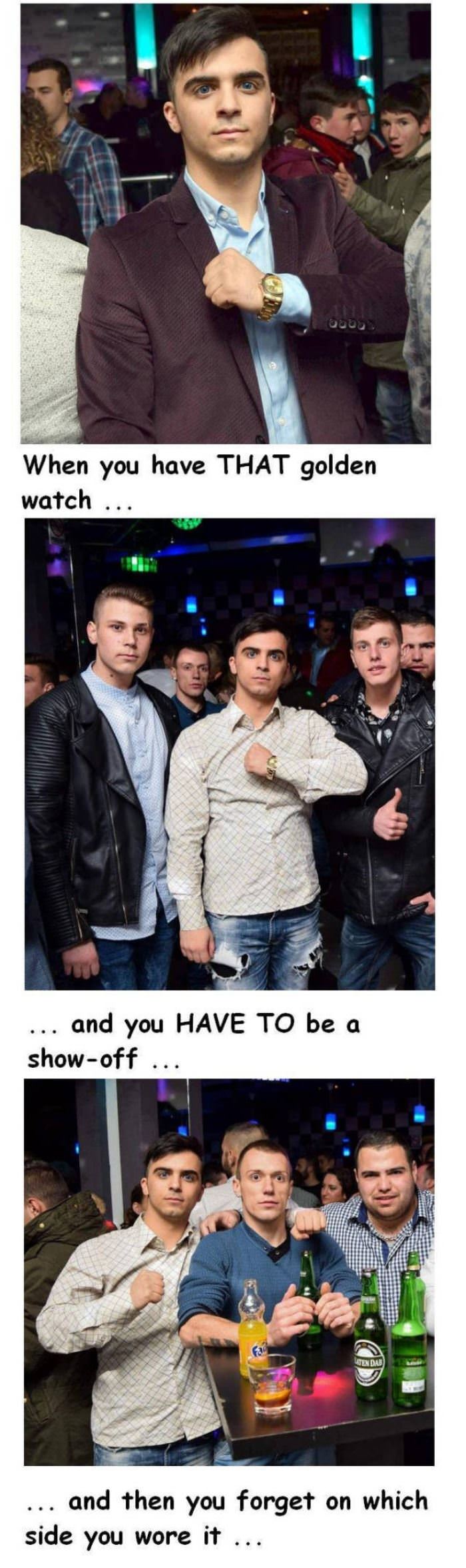 showing off that gold watch funny picture