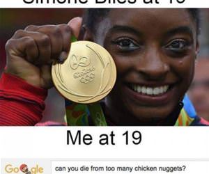 simone biles at 19 vs me funny picture