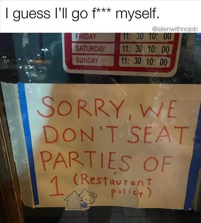 sorry no parties of 1