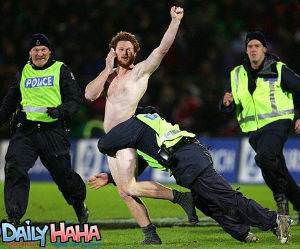 Streaker being tackled