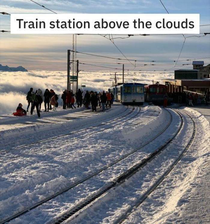 train station above the clouds