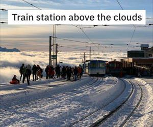 train station above the clouds