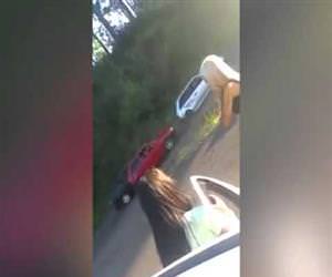 blonde girl causes a 3 car crash Funny Video