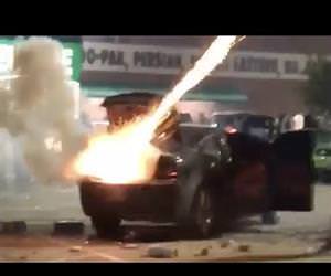 fireworks explode in a car Funny Video