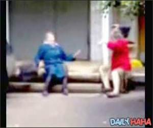 Grannies fighting with purses.