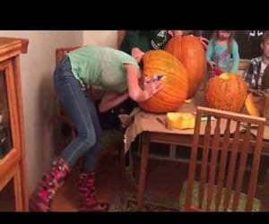 head stuck in a pumpkin Funny Video