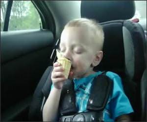 Ice Cream makes him Sleepy