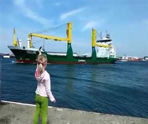 little girl regrets asking ship to honk