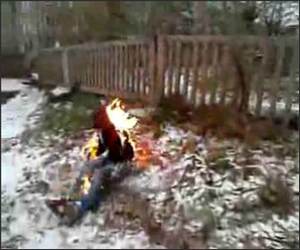 Moron Playing with Fire Funny Video