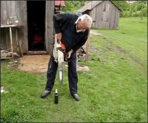 Open Beer with Chainsaw Funny Video