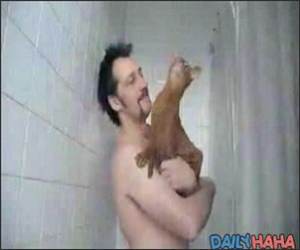 Showering with Cat Funny Video