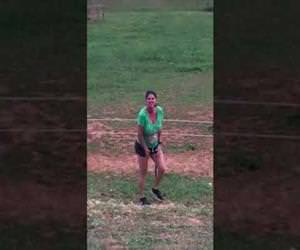 woman pees pants after touching electric fence Funny Video